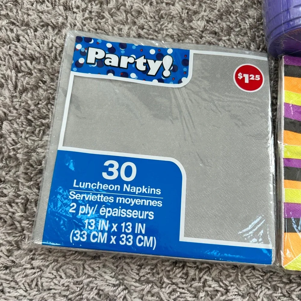 Halloween Party Supplies Bundle Purple Cups Witch Bats &‎ Silver Napkins 64pc